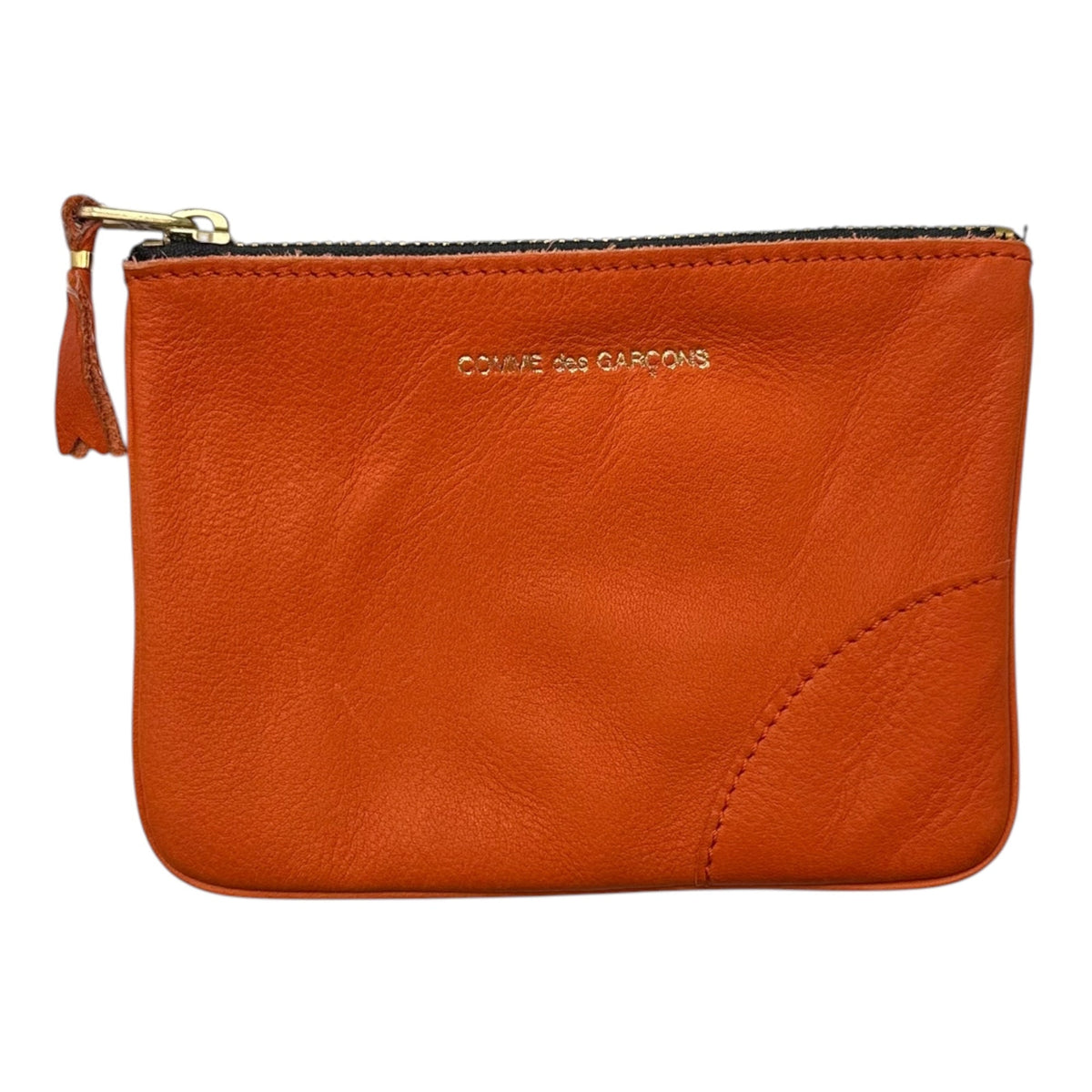 COMME des GARCONS Washed Leather Zip Wallet Orange Size FREE