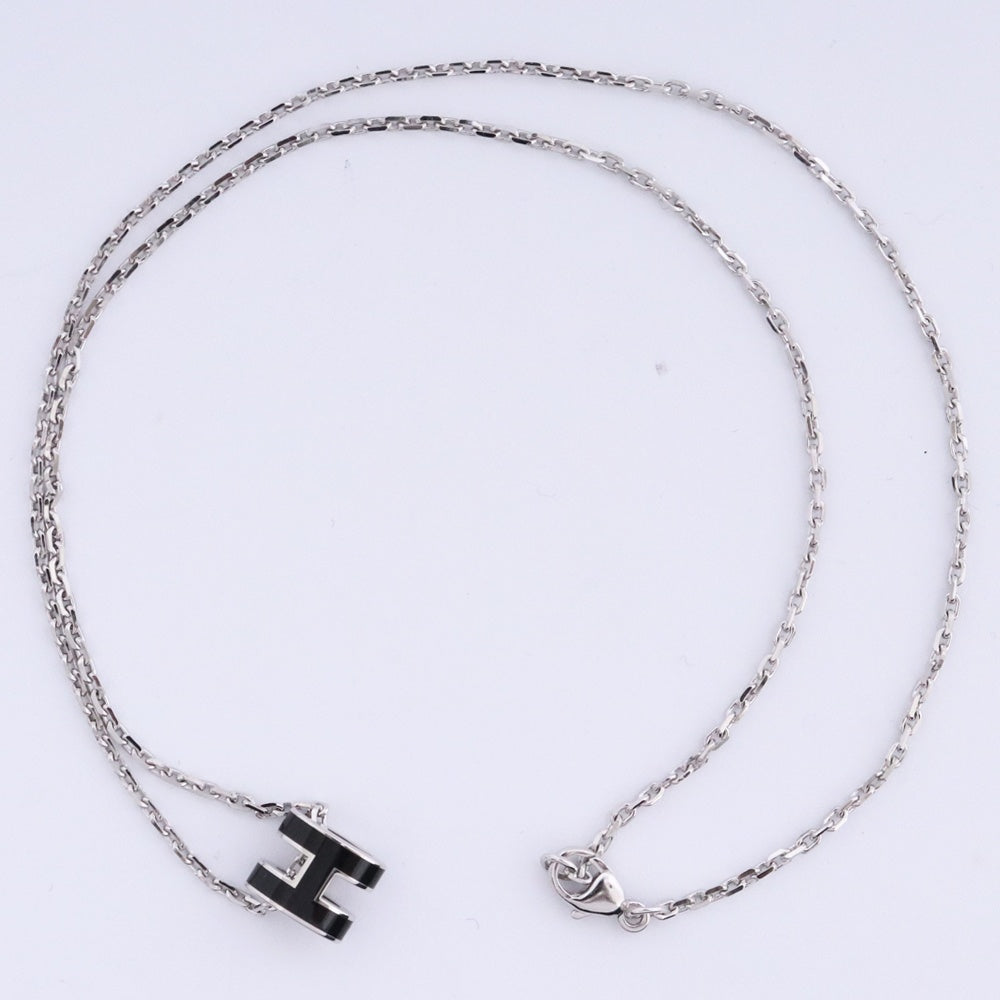 HERMES Mini Pop H Charm Pendant Necklace Silver Black Size F