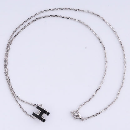 HERMES Mini Pop H Charm Pendant Necklace Silver Black Size F