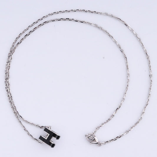 HERMES Mini Pop H Charm Pendant Necklace Silver Black Size F