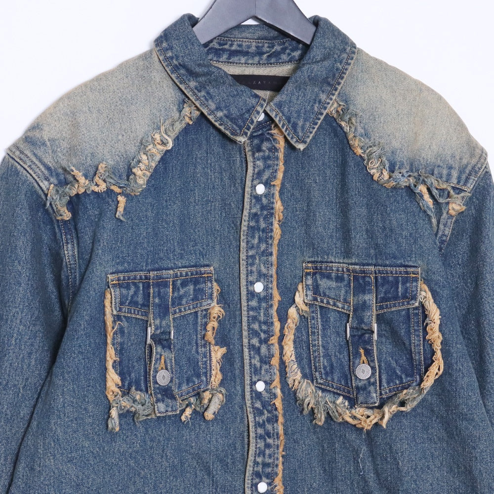 JUN NAKAYAMA 24AW Fringe Indigo Denim Shirt Size 48