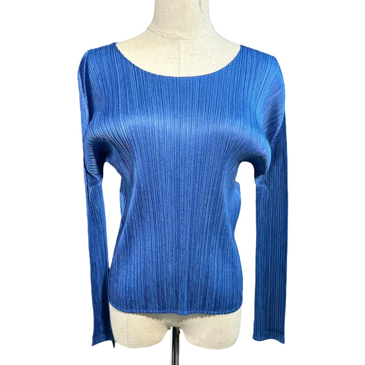 PLEATS PLEASE Long Sleeve Pleated Pullover Top Blue Size 3