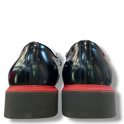 FERRAGAMO FIORINO Calf Leather Derby Black Red Loafers Size 7 1/2
