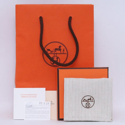 HERMES Tournis Tresse Leather Bracelet Black Size F
