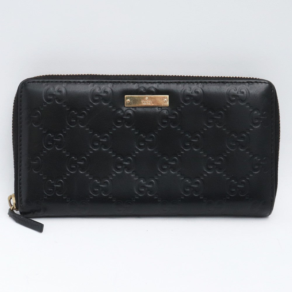 Gucci Guccissima Logo Plate Zip-Around Wallet Black Size F