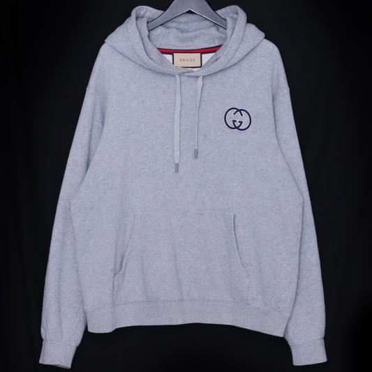 GUCCI 23AW Interlocking G Cotton Jersey Hoodie Gray Size L