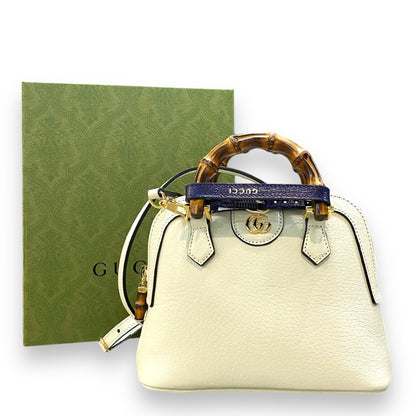 GUCCI Diana Bamboo Dome Mini Cream White Handbag Size S