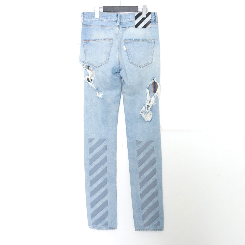 OFF-WHITE Distressed Denim Pants Light Indigo Size 28