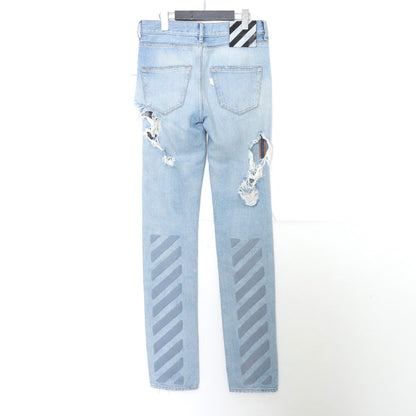 OFF-WHITE Distressed Denim Pants Light Indigo Size 28