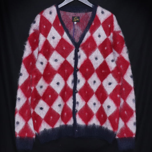 NEEDLES Mohair Knit Cardigan Red White Size S