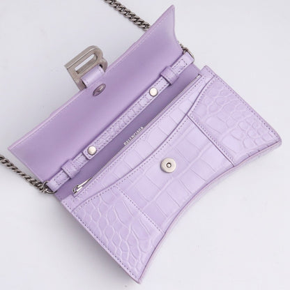 BALENCIAGA Hourglass Chain Wallet Purple Croc Emb. Bag Size F
