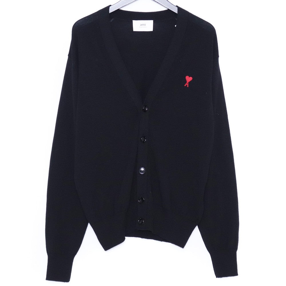AMI PARIS Merino Wool Logo Cardigan Black Size L