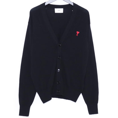 AMI PARIS Merino Wool Logo Cardigan Black Size L