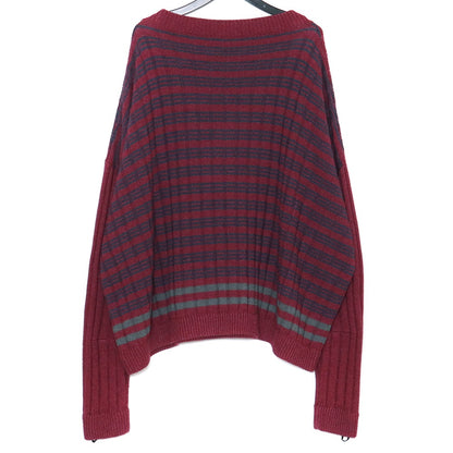 RAF SIMONS V-Neck Oversized Knit Sweater Burgundy Size S