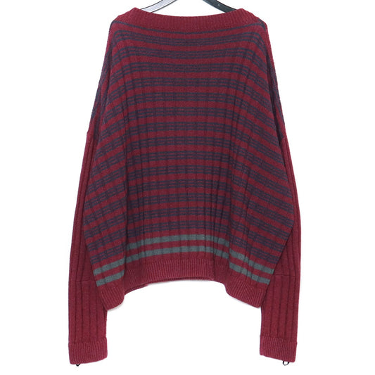 RAF SIMONS V-Neck Oversized Knit Sweater Burgundy Size S