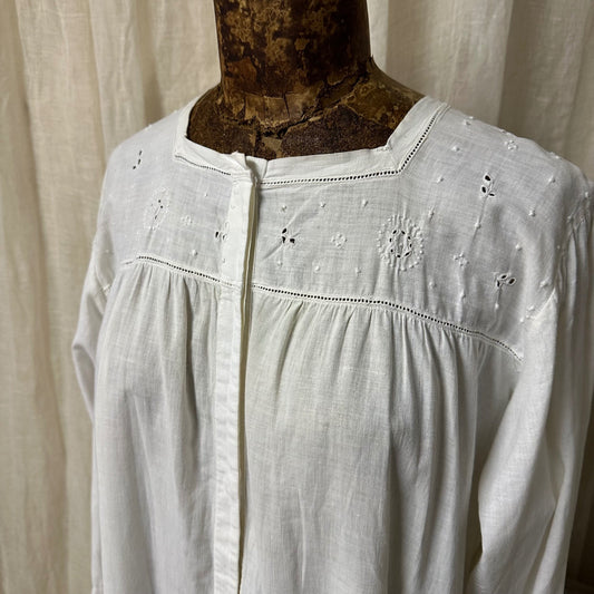 Euro vintage 30s-40s Cotton Floral Cutwork Nighty Dress