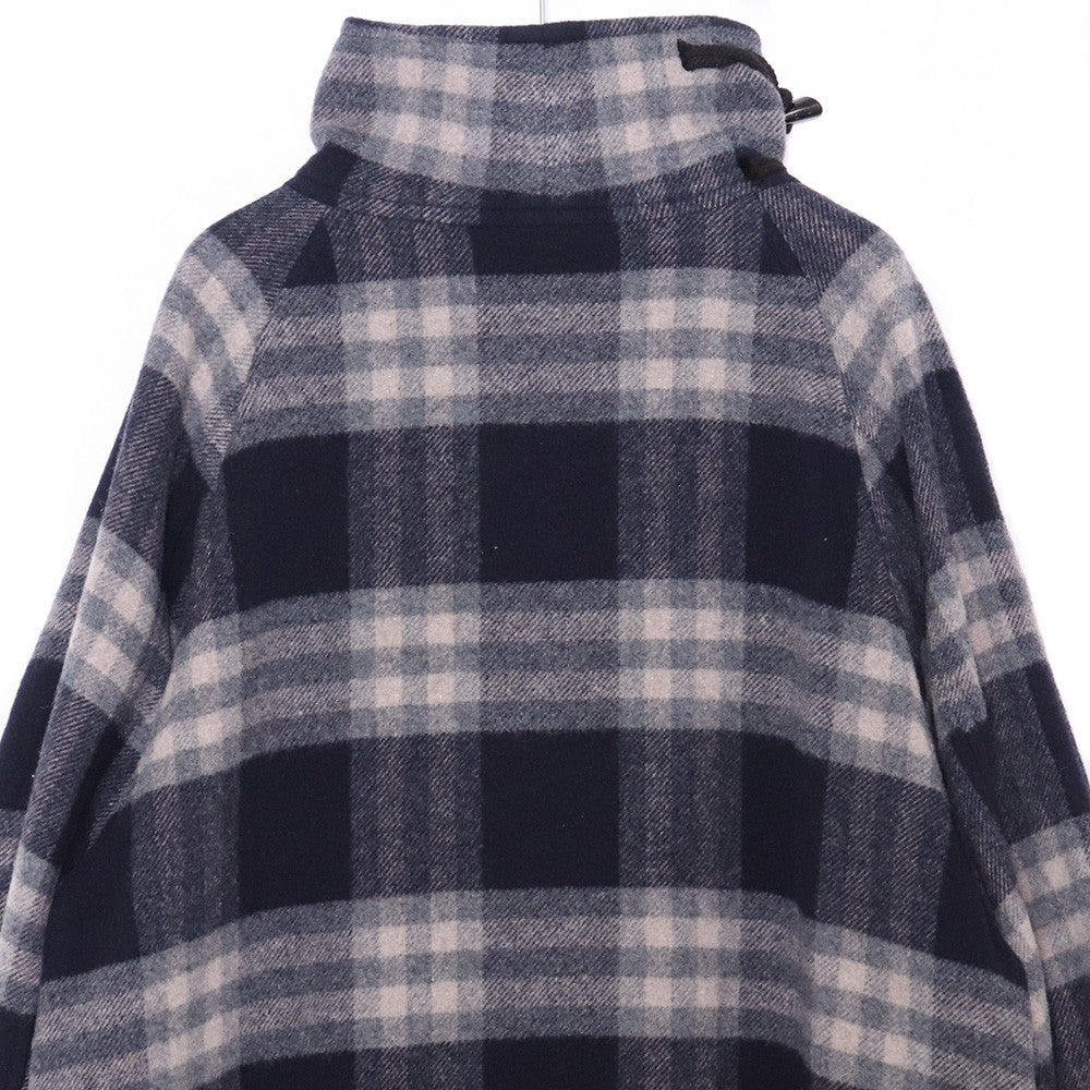 A NOVEL DAY Check Duffle Long Coat Navy Size 2