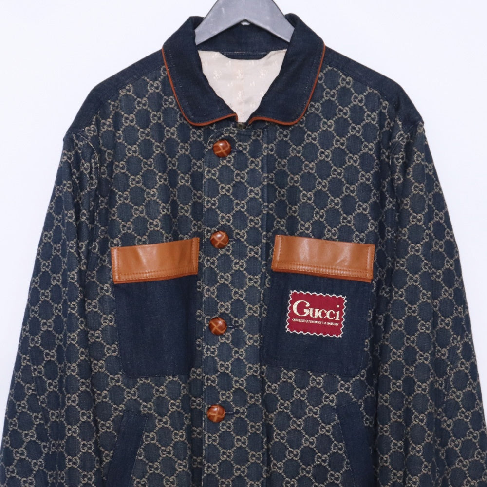 GUCCI Eco Washed Organic Denim Bomber Jacket Blue Size 48