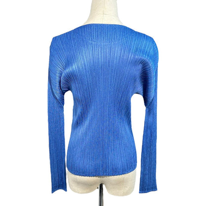 PLEATS PLEASE Long Sleeve Pleated Pullover Top Blue Size 3