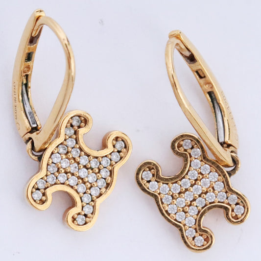 CELINE Triomphe Rhinestone Earrings Gold Size F