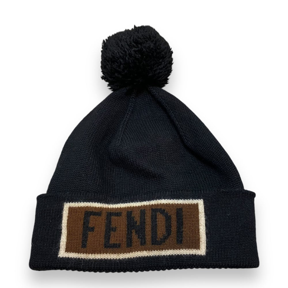 FENDI Black Wool Knit Beanie Size F