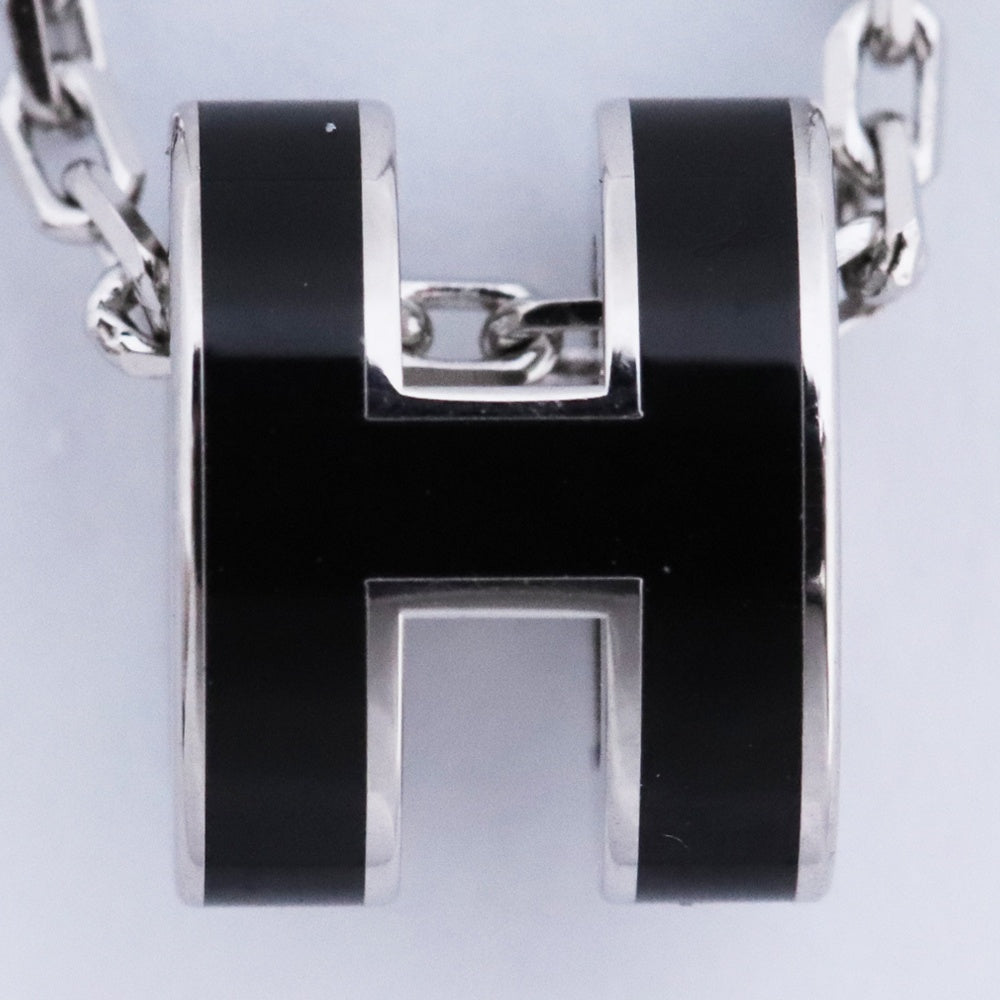 HERMES Mini Pop H Charm Pendant Necklace Silver Black Size F