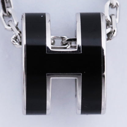 HERMES Mini Pop H Charm Pendant Necklace Silver Black Size F