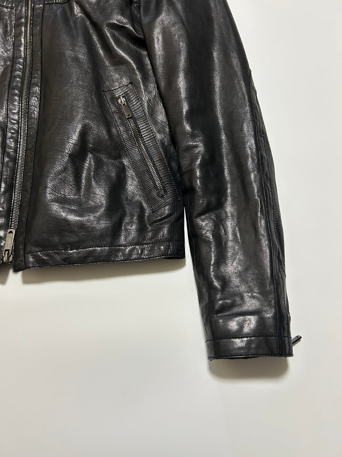 EMPORIO ARMANI AW05 Cracked Leather Jacket Black Size 48