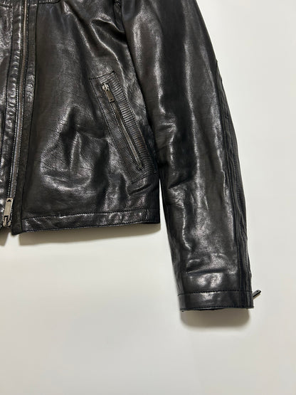 EMPORIO ARMANI AW05 Cracked Leather Jacket Black Size 48