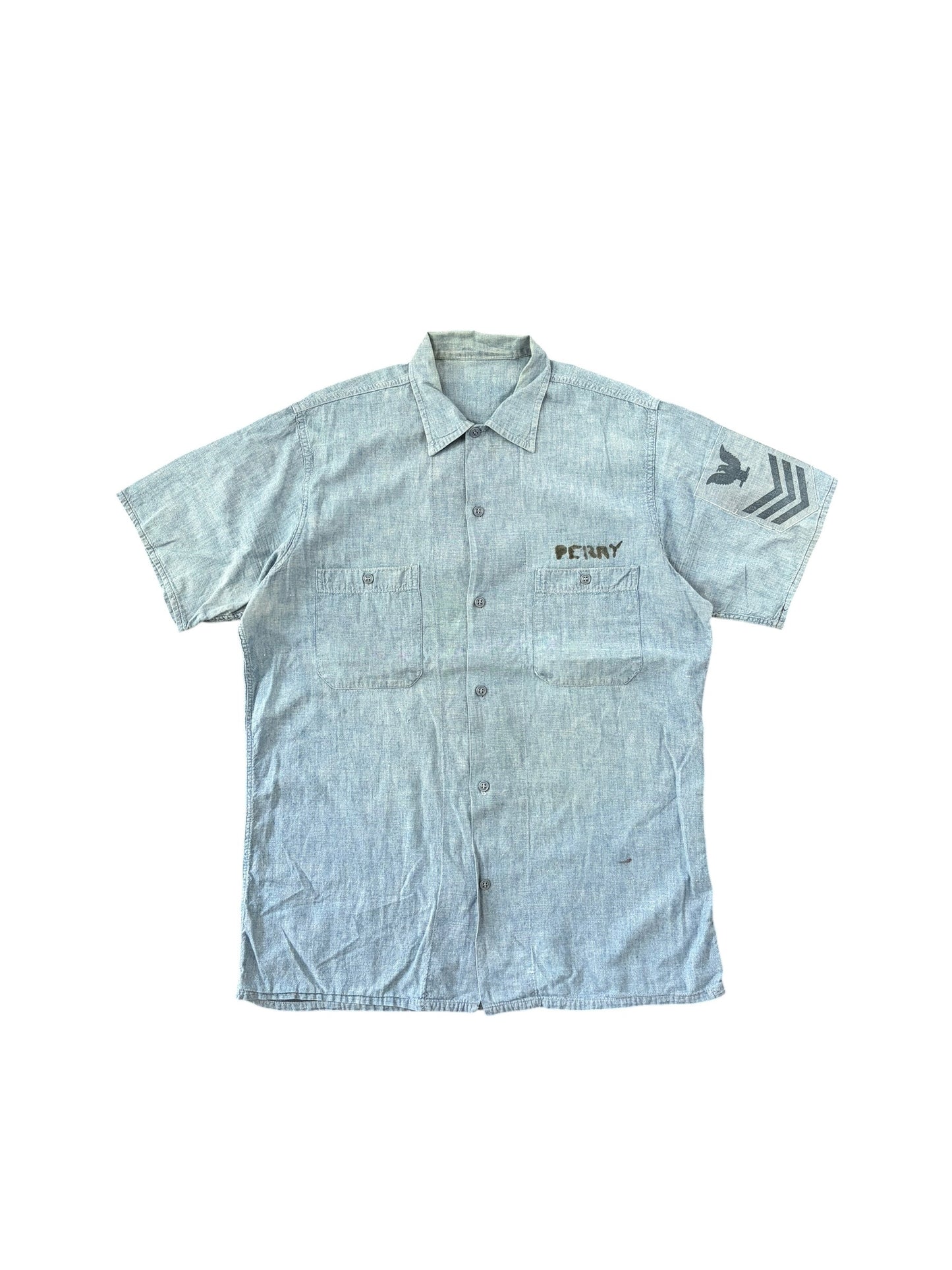 US NAVY chambray shirt 50s Petty Stencil Shirt Size L