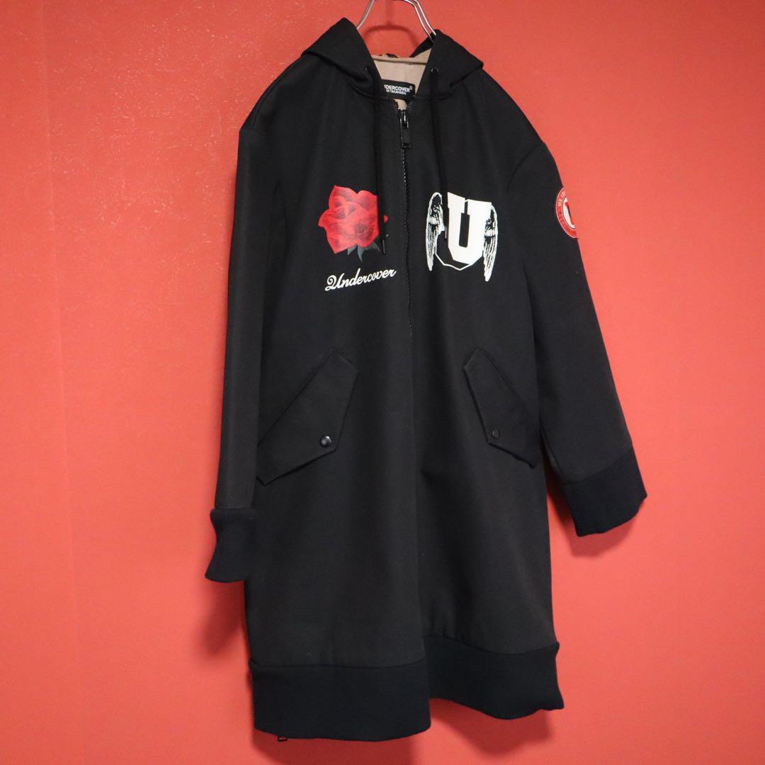 Undercover Black Brushed Back Big Print Hooded Coat Size 1