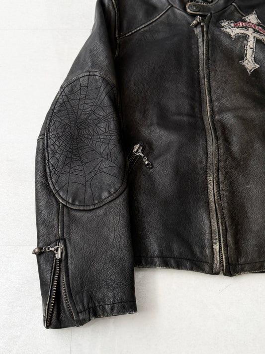 Affliction Skull Design Lambskin Leather Jacket Size M