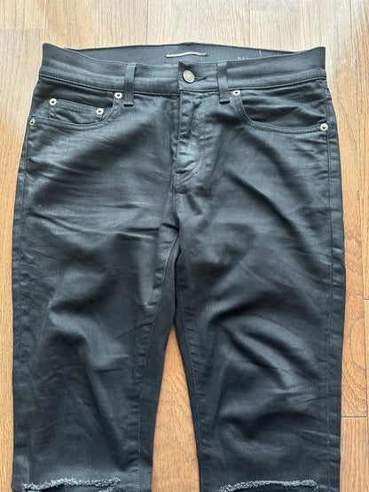 Vintage Saint Laurent Style Black Knee Crush Skinny Jeans