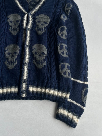 Vintage Milkboy Skull Blue Wool Cardigan Size M