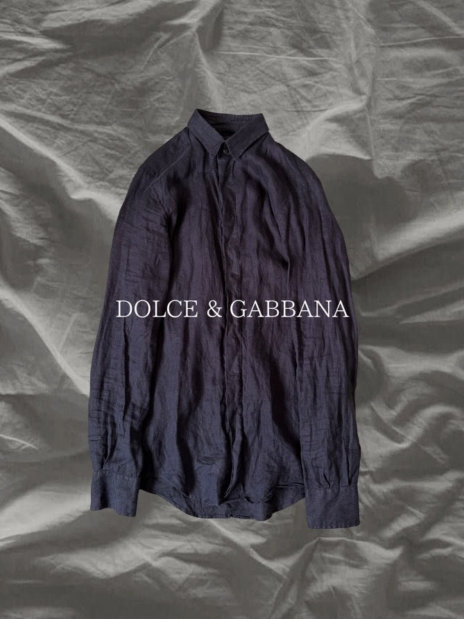 DOLCE & GABBANA 00s Linen Fly Front Shirt Navy Size 40