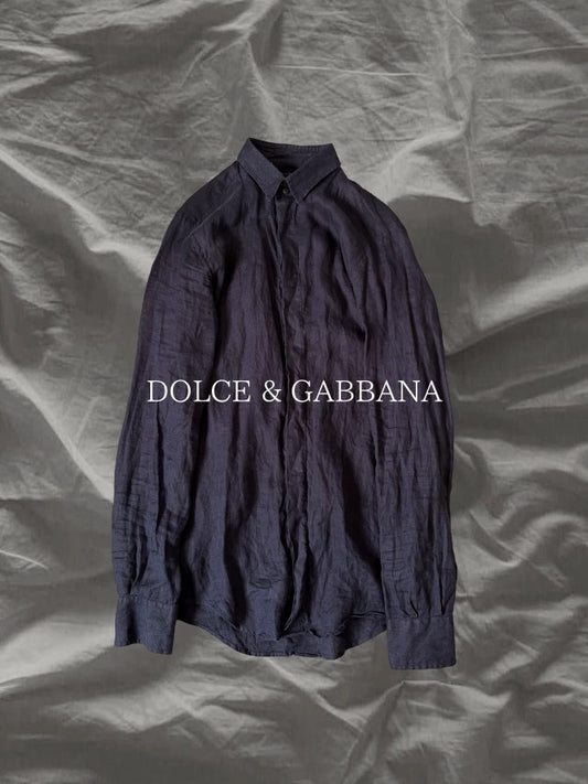 DOLCE & GABBANA 00s Linen Fly Front Shirt Navy Size 40