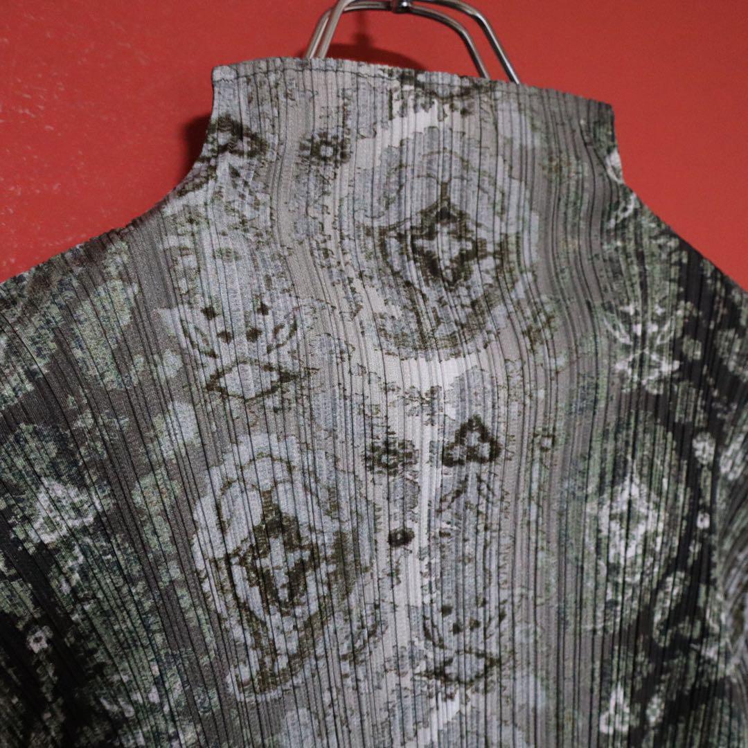 Vintage Gray Pleated Paisley Print High Neck T-Shirt Size 3