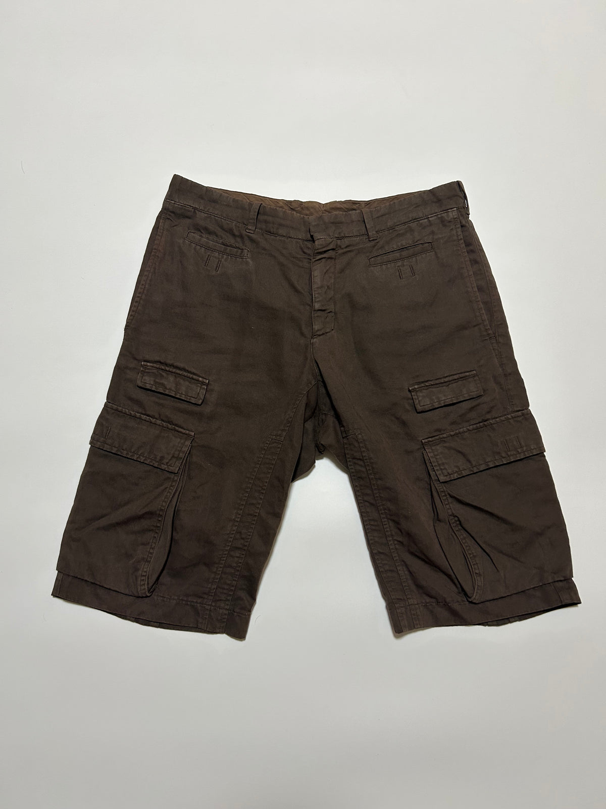 NEIL BARRETT 2000s Cotton Linen Cargo Shorts Brown Size 48