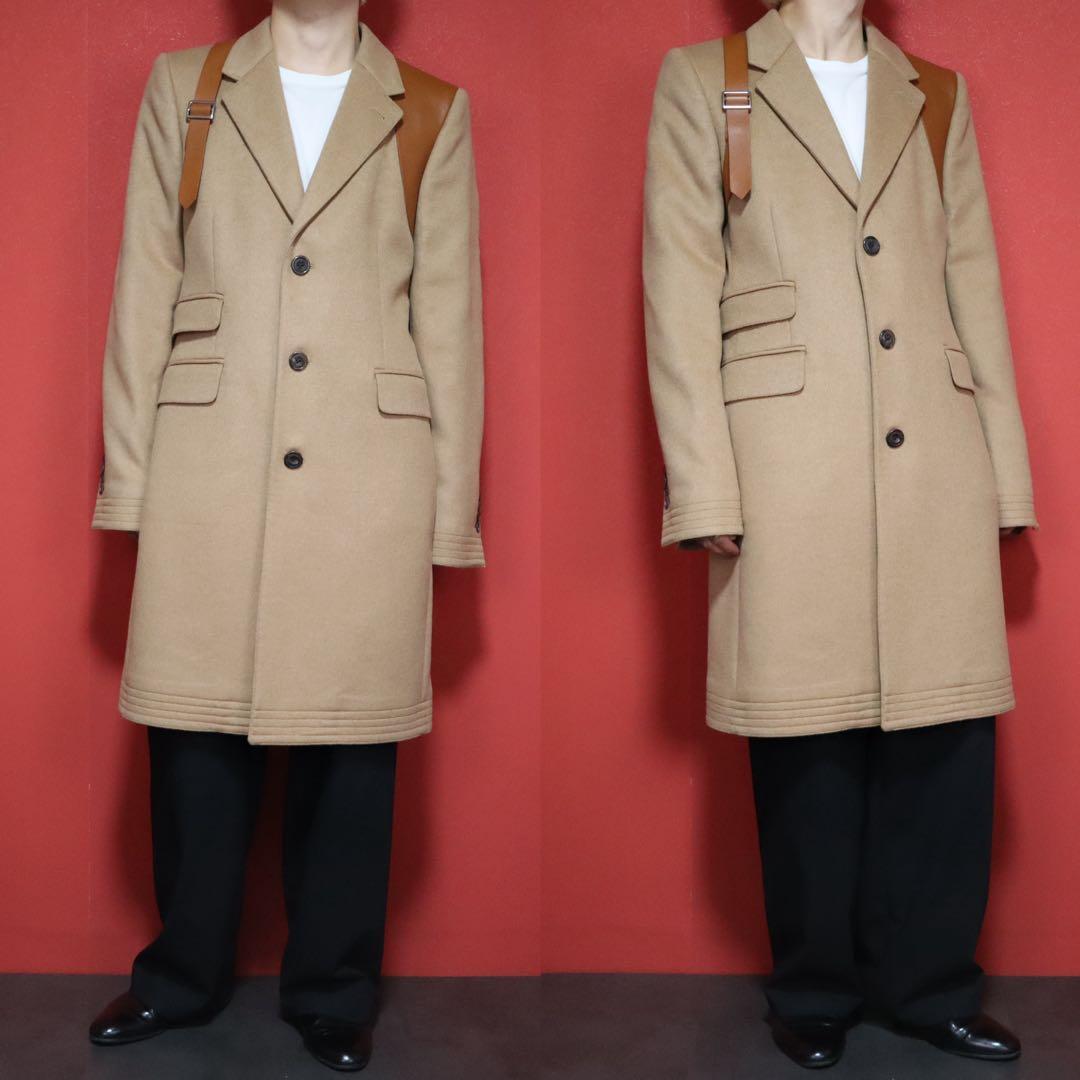 Alexander McQUEEN Leather Trim Camel Hair Long Coat Size 48
