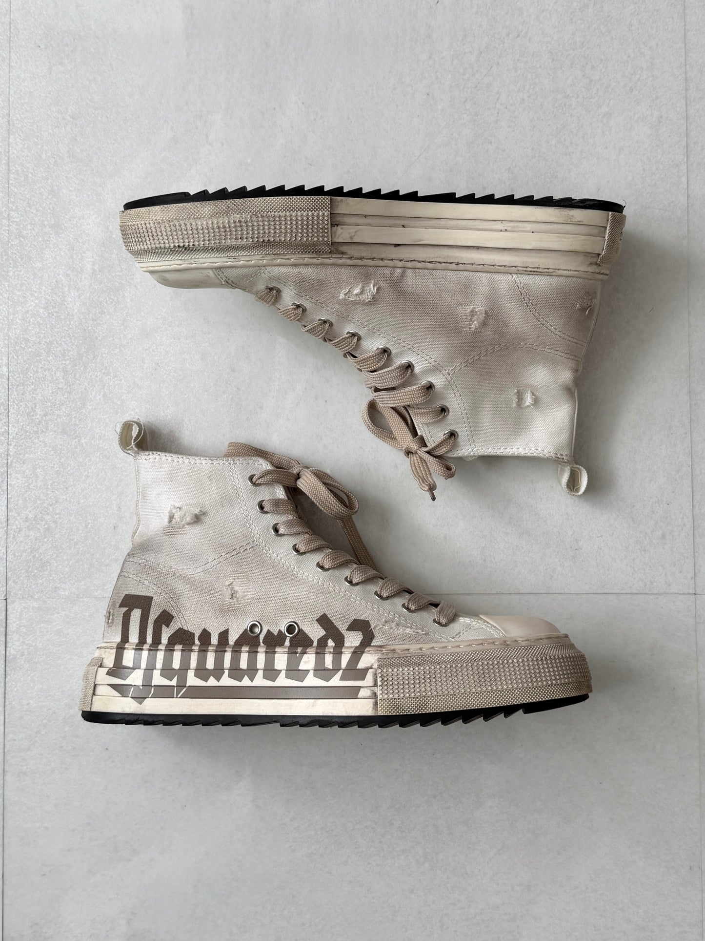 Dsquared2 Beige Distressed Sneakers Size EU 42
