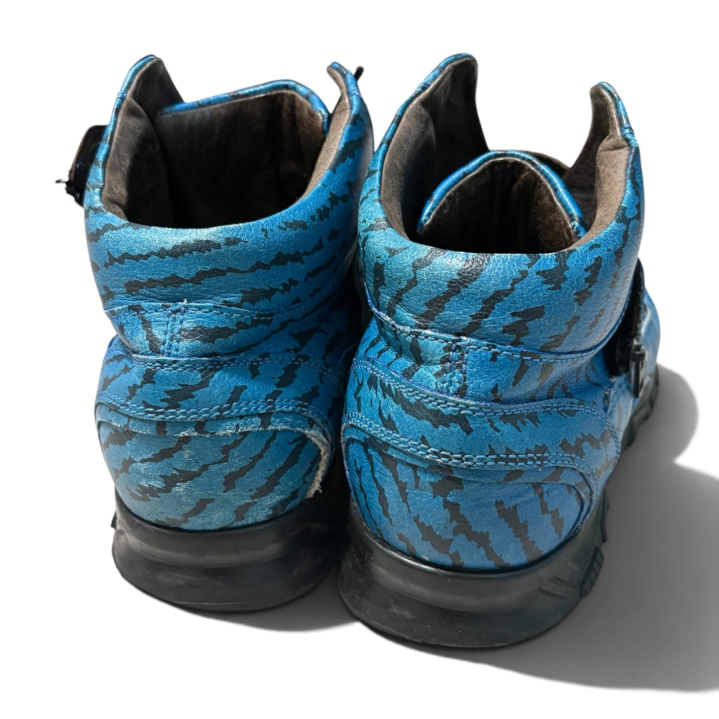 LANVIN Blue Zebra Print Mid Zip Sneaker Size 8