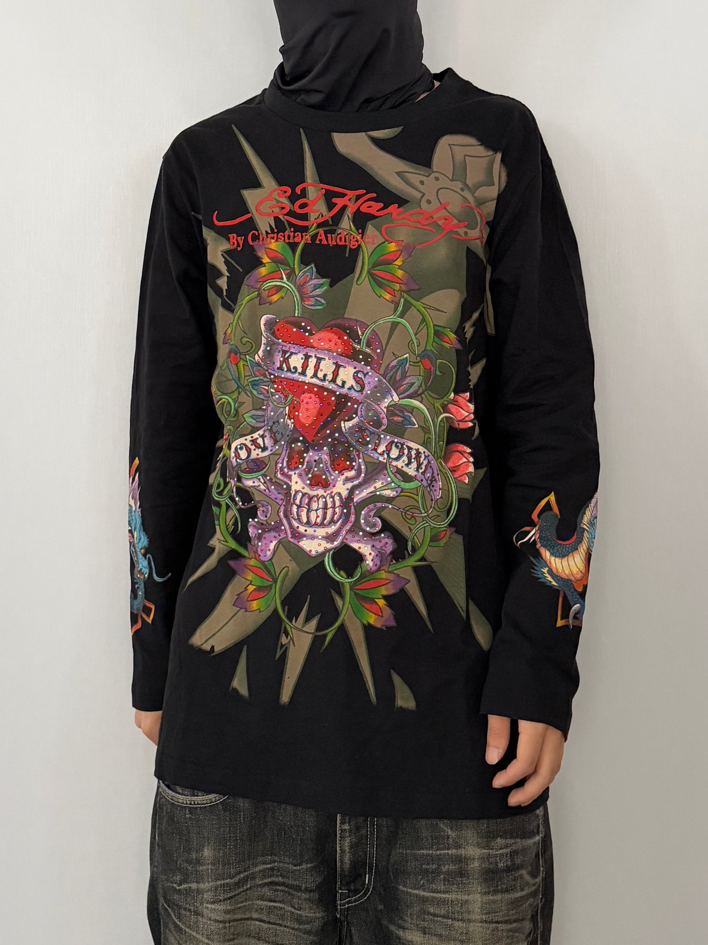 Ed Hardy Skull Long Sleeve Tee Black Size XL