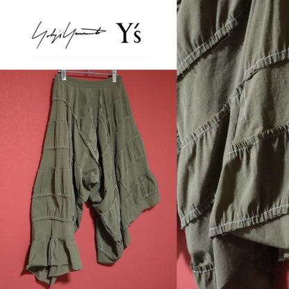 Y's Green Asymmetrical Stitch Wide Sarouel Pants Size 2