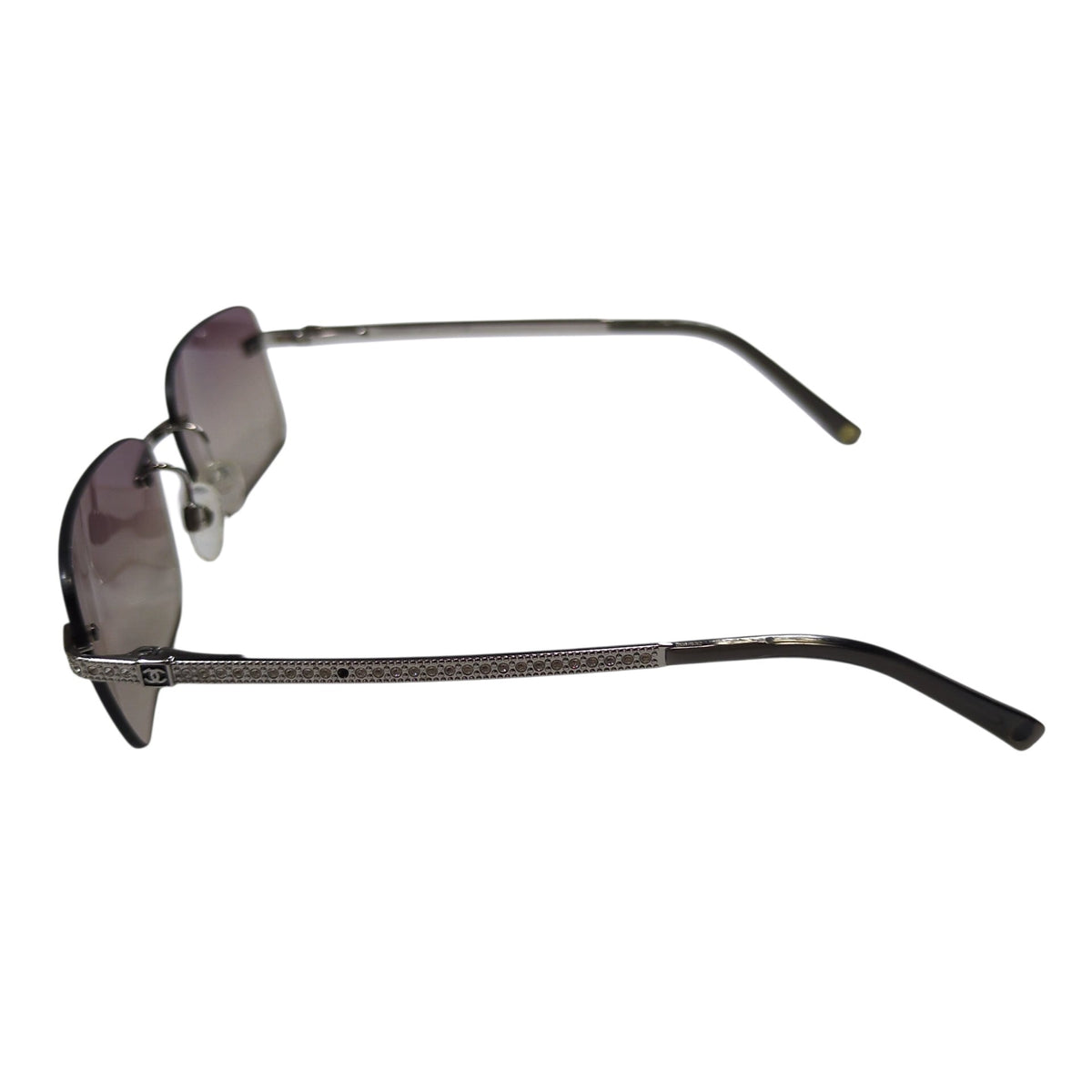 CHANEL Light Stone Rimless Silver Frame Sunglasses