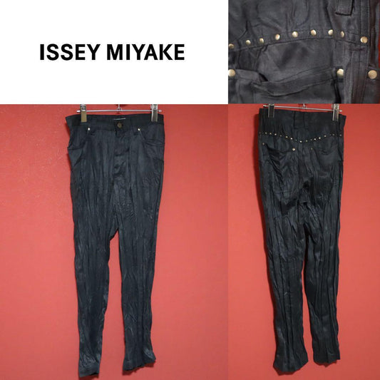 Issey Miyake 06AW Black Crinkle Pleats Studs Pants Size S