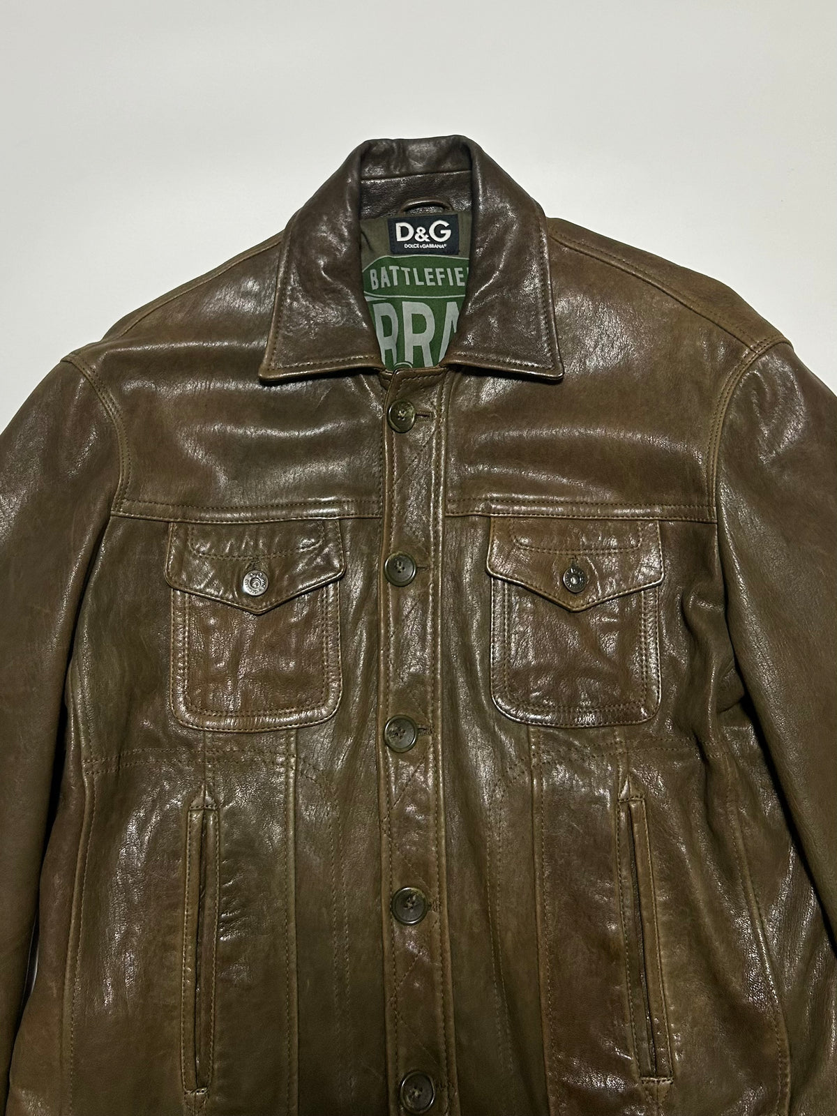 Dolce & Gabbana D&G 2000s Leather Trucker Jacket Dark