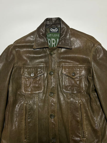 Dolce & Gabbana D&G 2000s Leather Trucker Jacket Dark