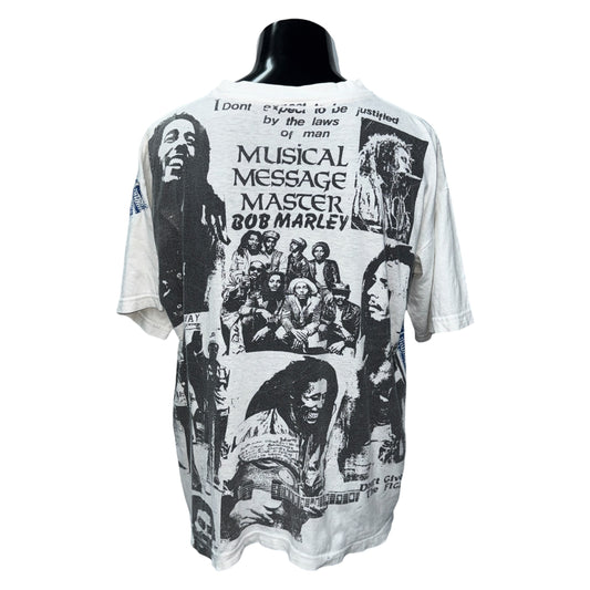 BOB MARLEY All Over Print Quote Vintage T-Shirt Size XL