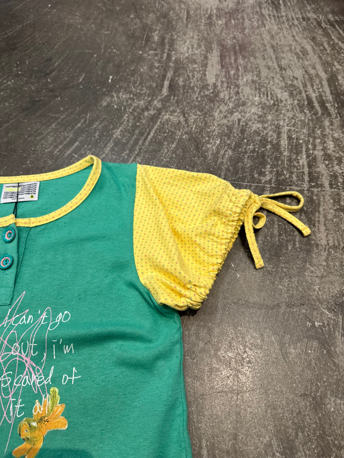 Motka puff henley tee x YOUTH BATH x Motka Green Puff Henley T-Shirt Size S
