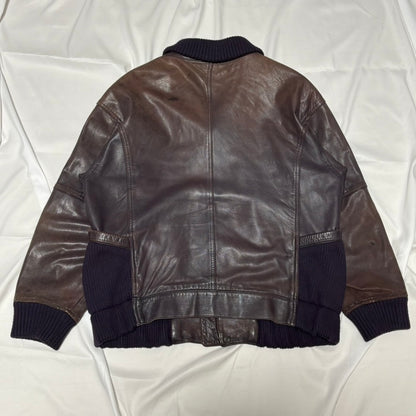 LANVIN Purple Leather Knit Blouson Size 48